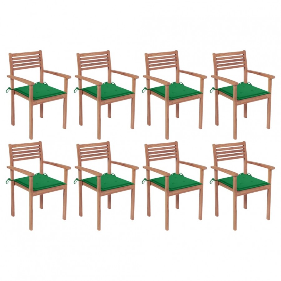 Chaises de jardin empilables avec coussins 8 pcs Teck solide