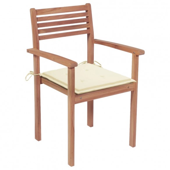 Chaises de jardin 4 pcs avec coussins crème Bois de teck solide