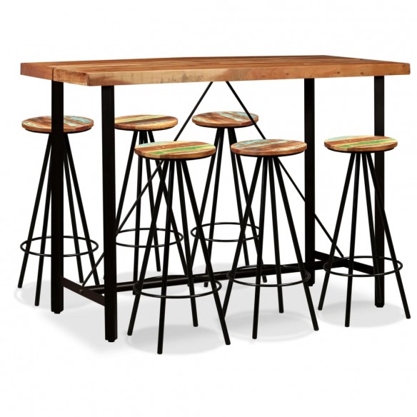 Ensemble de bar 7 pcs Bois d'acacia massif et de récupération