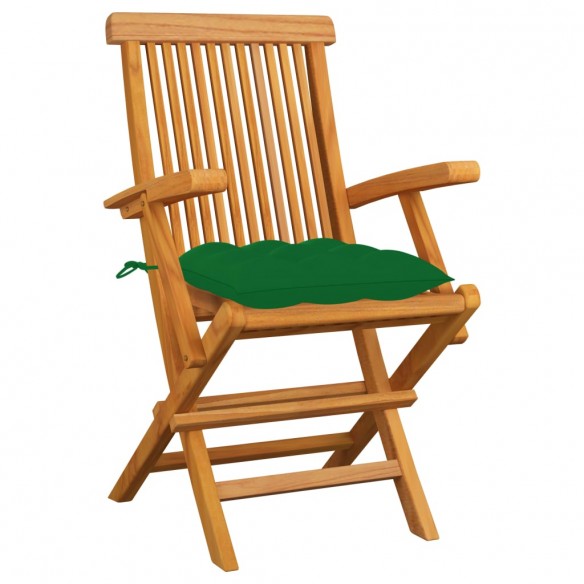 Chaises de jardin avec coussins vert 3 pcs Bois de teck massif