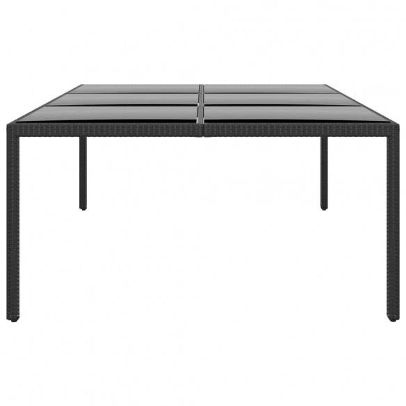 Table de jardin 200x150x75 cm Verre trempé/résine tressée Noir