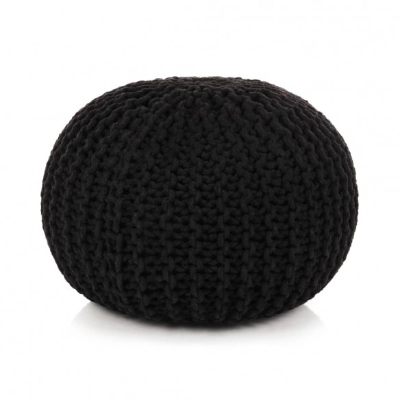 Pouf tricoté à la main Coton 50 x 35 cm Noir