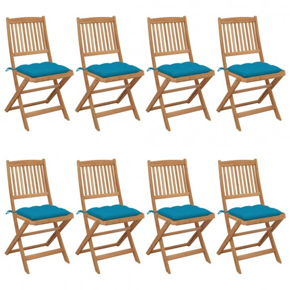 Chaises pliables de jardin 8 pcs avec coussins Bois d'acacia