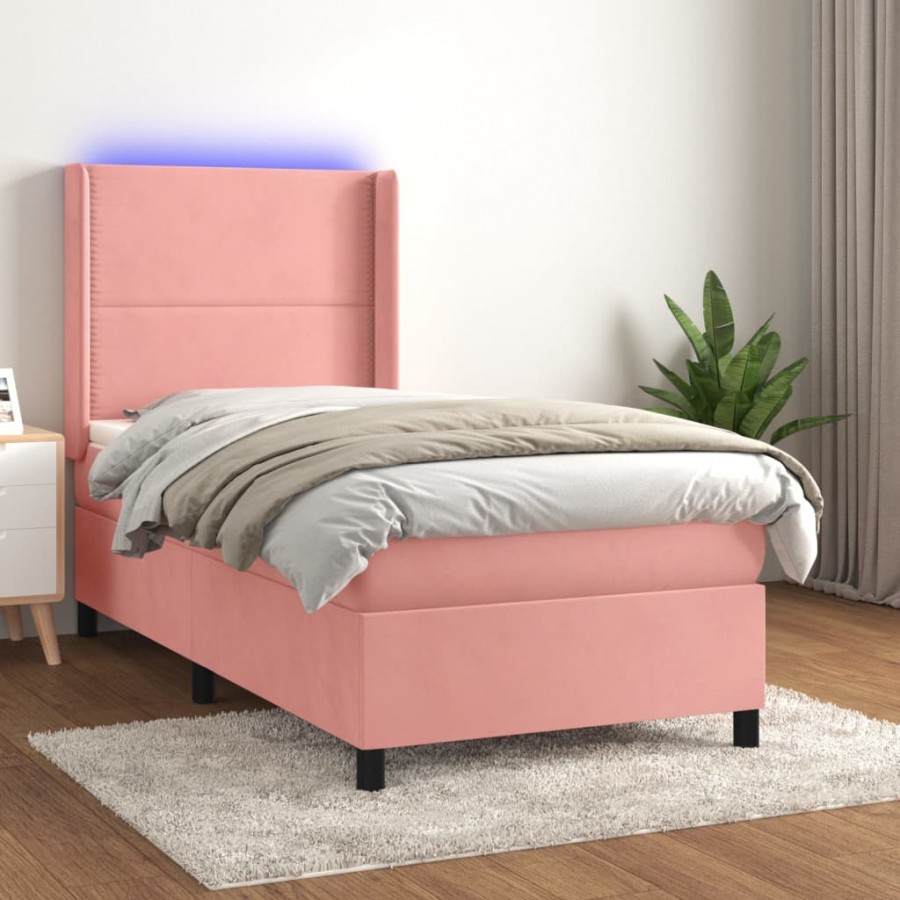 Cadre de lit matelas et LED Rose 100x200 cm Velours