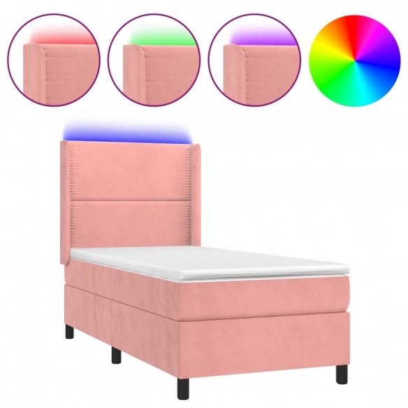 Cadre de lit matelas et LED Rose 100x200 cm Velours