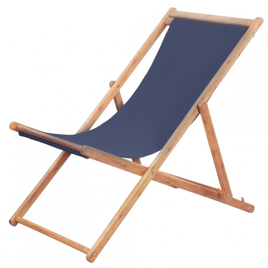 Chaise pliable de plage Tissu et cadre en bois Bleu