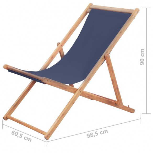 Chaise pliable de plage Tissu et cadre en bois Bleu