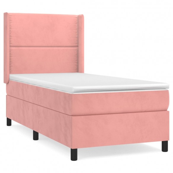 Cadre de lit avec matelas Rose 100x200 cm Velours