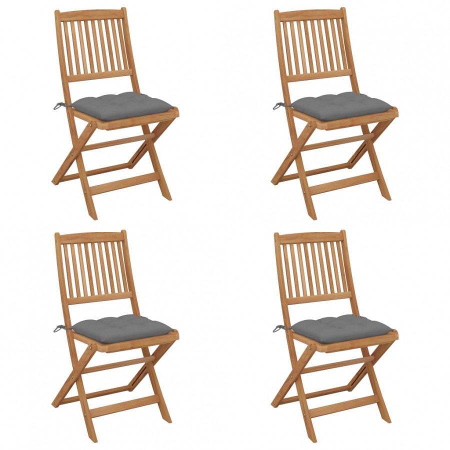 Chaises pliables de jardin 4 pcs avec coussins Bois d'acacia