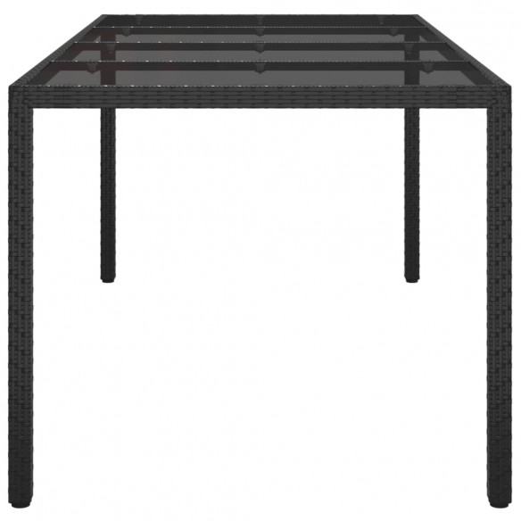 Table de jardin Noir 190x90x75 cm Verre trempé/résine tressée