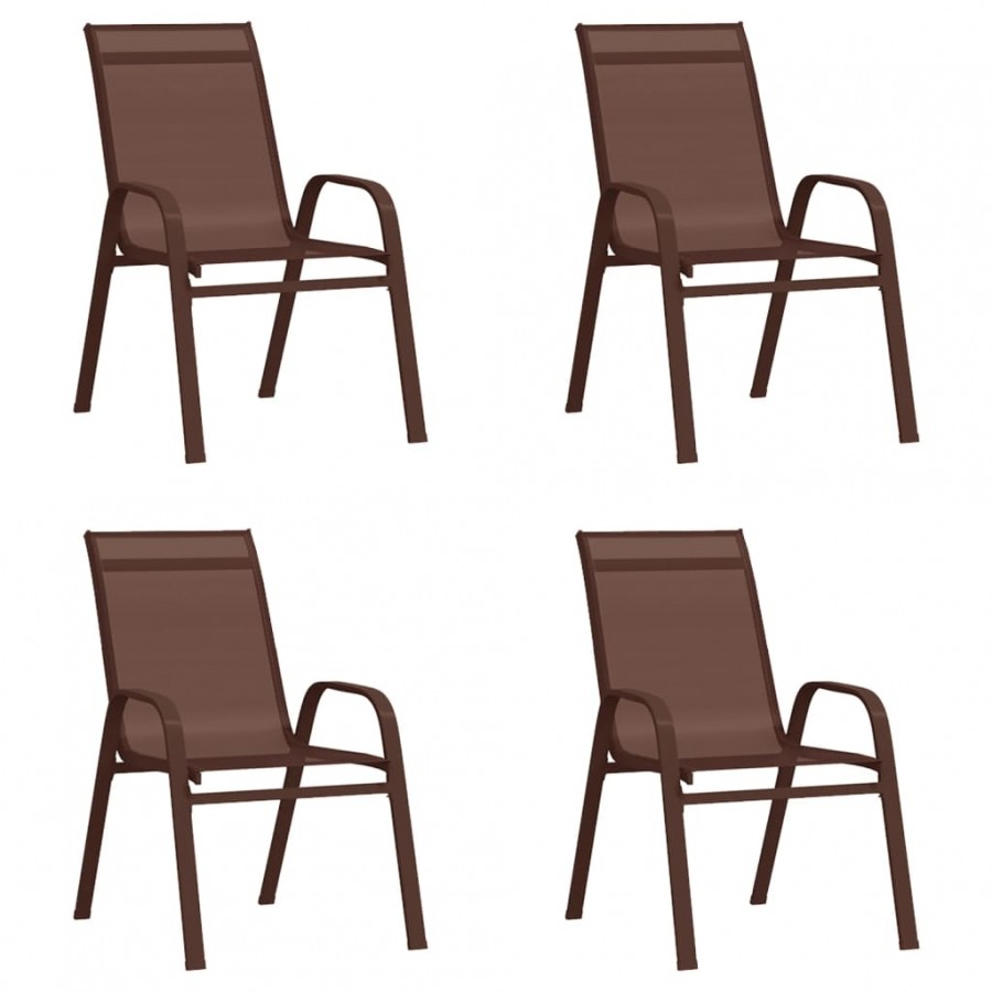 Chaises empilables de jardin 4 pcs Marron Tissu textilène