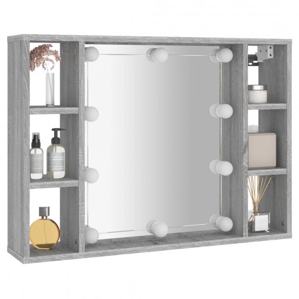 Armoire à miroir avec LED Sonoma gris 76x15x55 cm