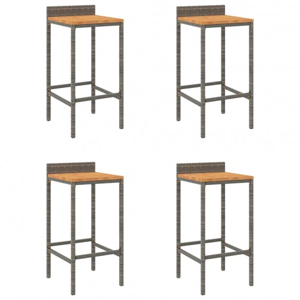 Tabourets de bar 4 pcs gris résine tressée et bois d'acacia