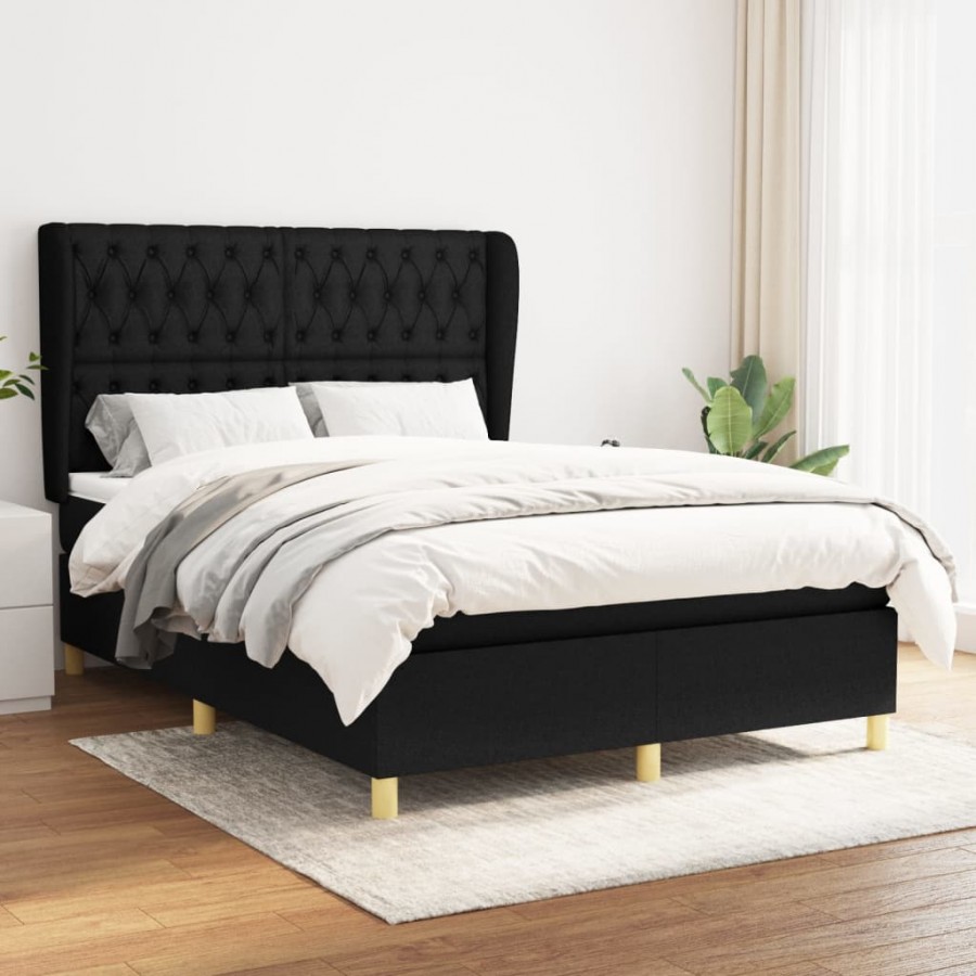 Cadre de lit avec matelas Noir 140x190 cm Tissu