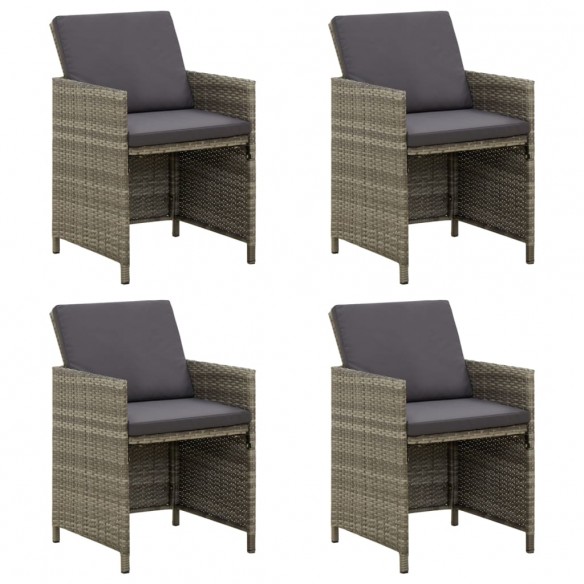 Chaises de jardin avec coussins 4 pcs Résine tressée Gris