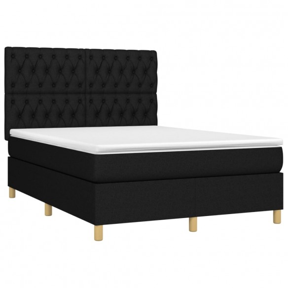 Cadre de lit et matelas et LED Noir 140x200 cm Tissu