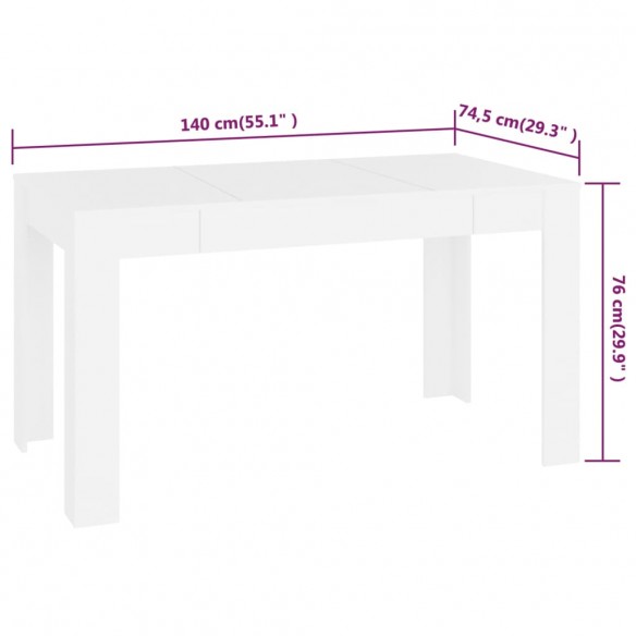 Table à manger Blanc 140x74,5x76 cm Bois d'ingénierie