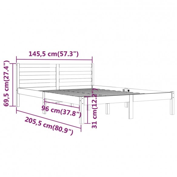 Cadre de lit Bois massif de pin 140x200 cm Blanc