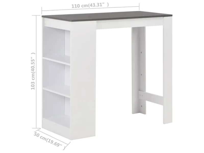 Table de bar avec étagère Blanc 110x50x103 cm