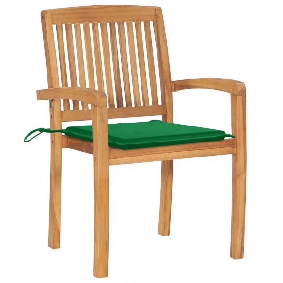 Chaises de jardin 2 pcs avec coussins vert Bois de teck massif