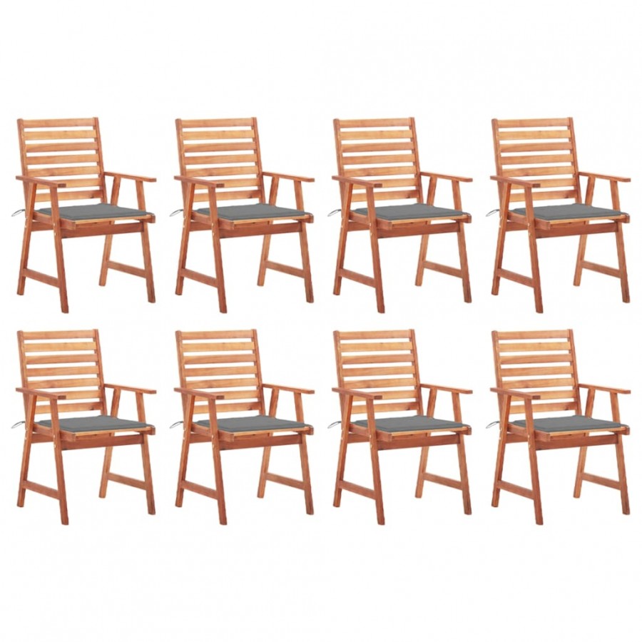 Chaises à dîner d'extérieur 8 pcs avec coussins Acacia massif