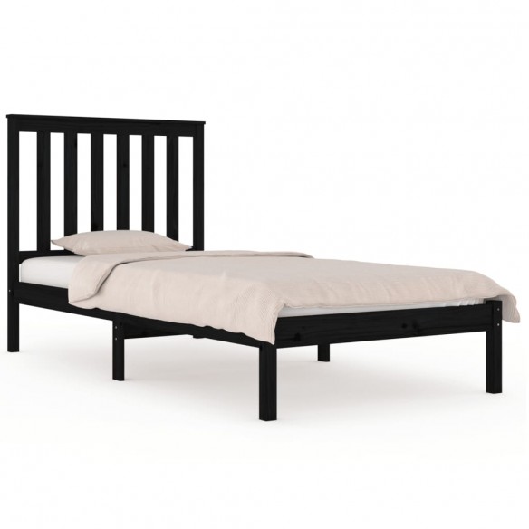 Cadre de lit Noir Bois de pin massif 90x190 cm Simple