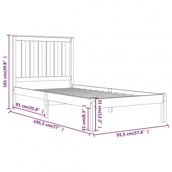 Cadre de lit Noir Bois de pin massif 90x190 cm Simple