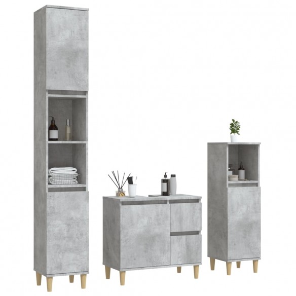 Ensemble d'armoires de salle de bain 3 pcs gris béton