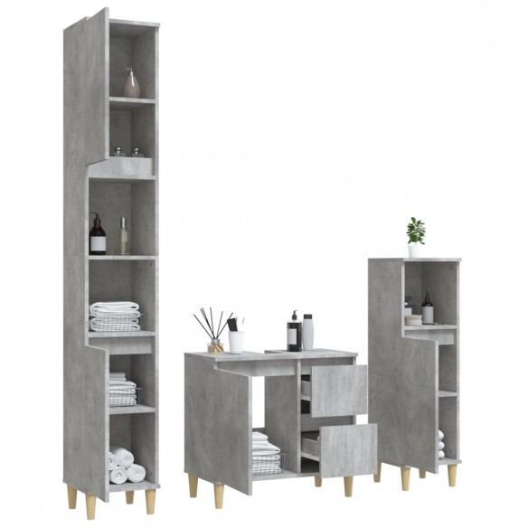 Ensemble d'armoires de salle de bain 3 pcs gris béton