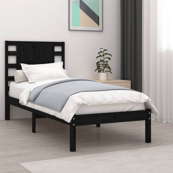 Cadre de lit Noir Bois massif 90x190 cm Simple