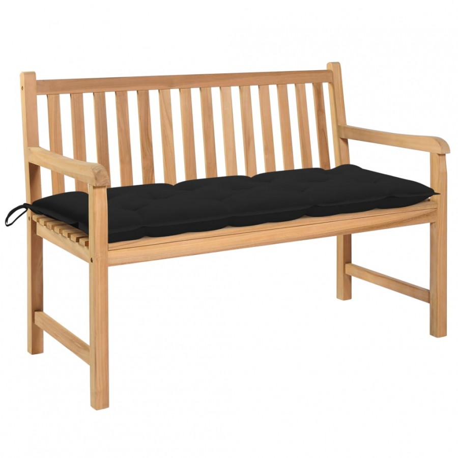 Banc de jardin avec coussin noir 120 cm Bois de teck massif