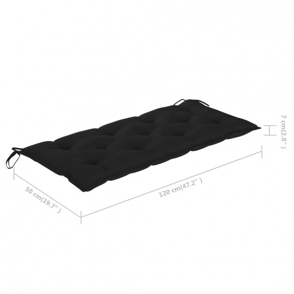 Banc de jardin avec coussin noir 120 cm Bois de teck massif