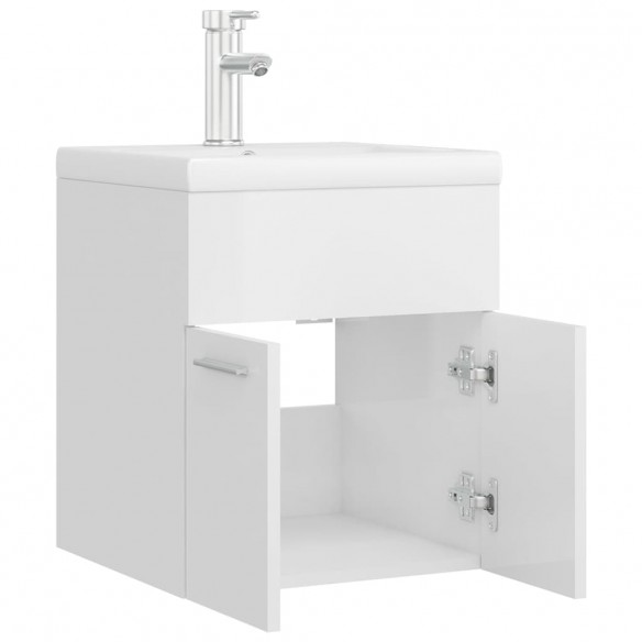 Armoire d'évier avec lavabo intégré Blanc brillant Aggloméré