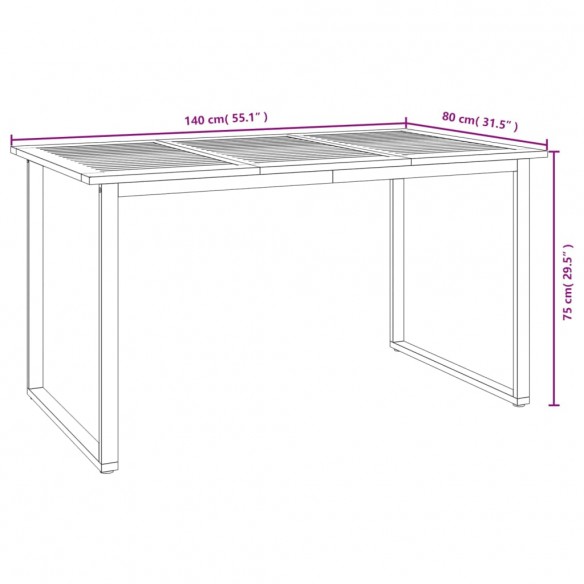 Table de jardin et pieds en forme de U 140x80x75 cm bois acacia