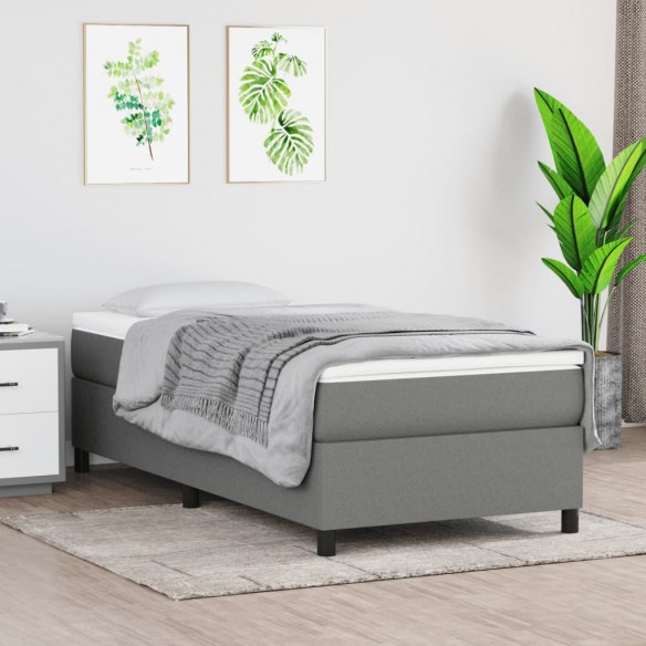 Cadre de lit avec matelas Gris foncé 100x200cm Tissu