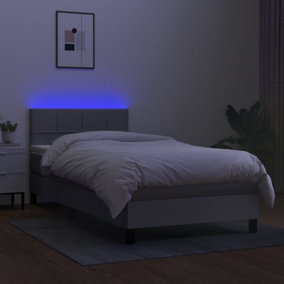 Cadre de lit avec matelas et LED Gris clair 90x190cm