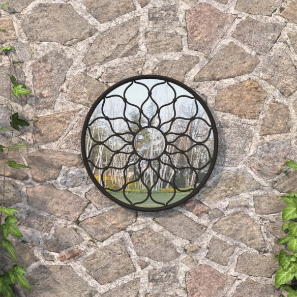 Miroir de jardin Noir 60x3 cm Fer Rond utilisation extérieure