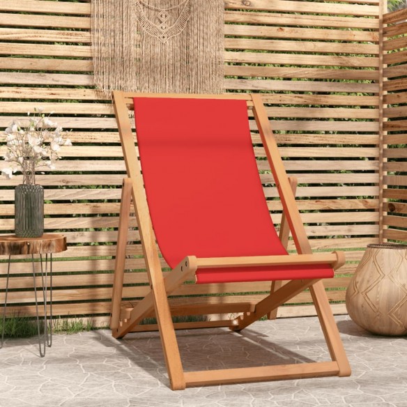 Chaise de plage pliable Bois de teck solide Rouge