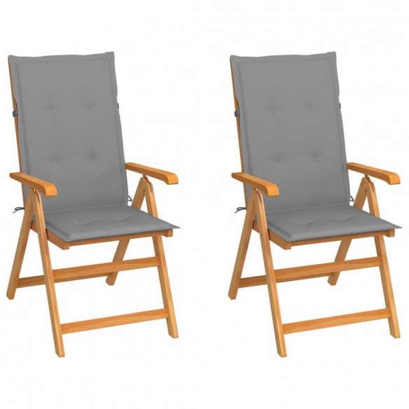 Chaises de jardin 2 pcs avec coussins gris Bois de teck massif