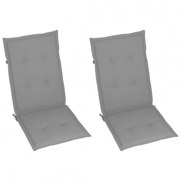 Chaises de jardin 2 pcs avec coussins gris Bois de teck massif