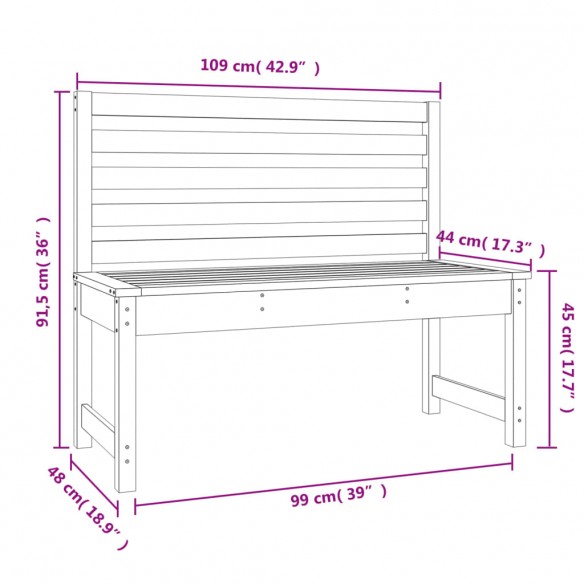 Banc de jardin noir 109 cm bois massif de pin