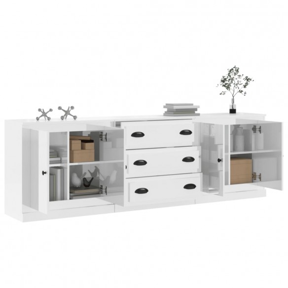 Buffets 3 pcs blanc brillant bois d'ingénierie