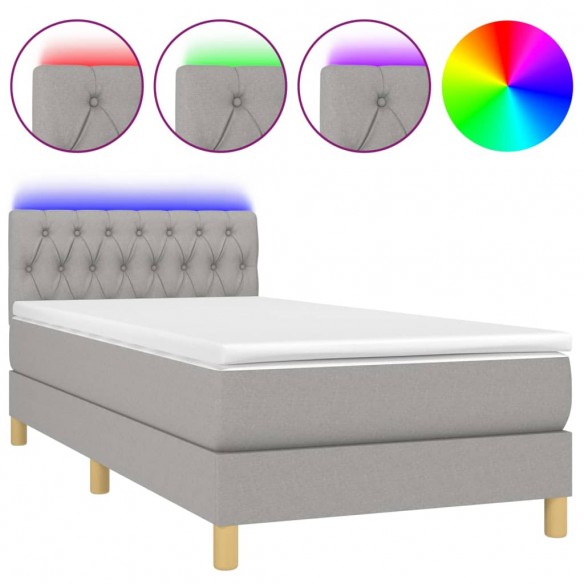 Cadre de lit avec matelas et LED Gris clair 90x190cm