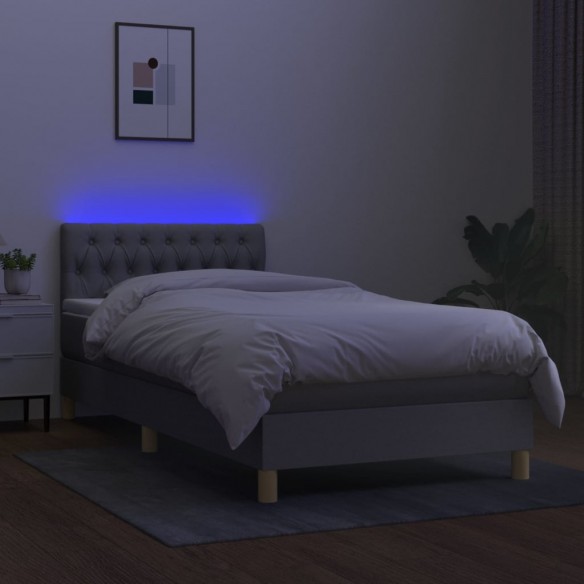 Cadre de lit avec matelas et LED Gris clair 90x190cm