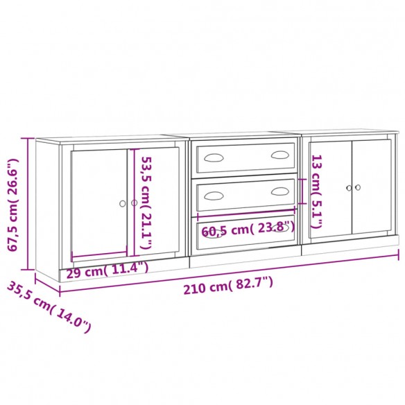 Buffets 3 pcs blanc brillant bois d'ingénierie