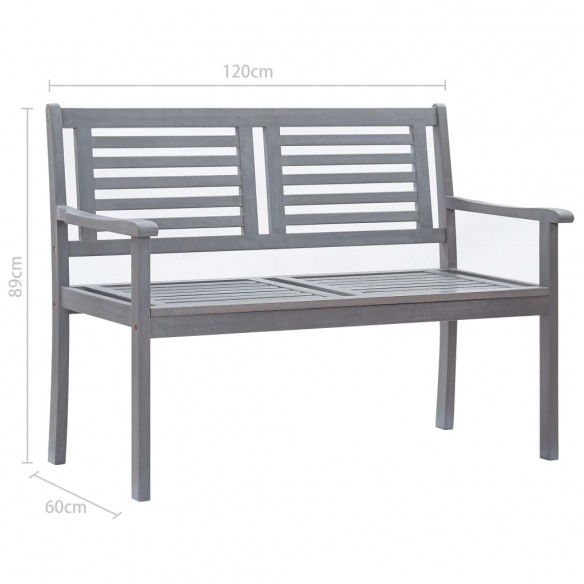 Banc de jardin 2 places 120 cm Gris Bois d'eucalyptus solide