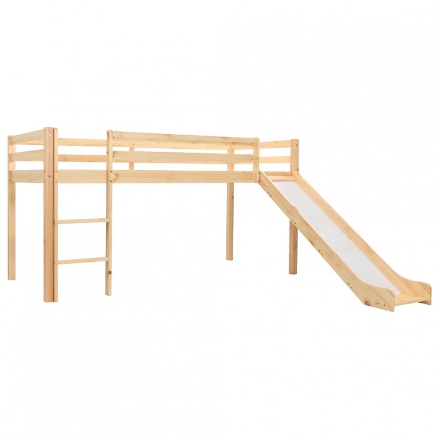 Lit mezzanine d'enfants toboggan et échelle bois pin 97x208 cm