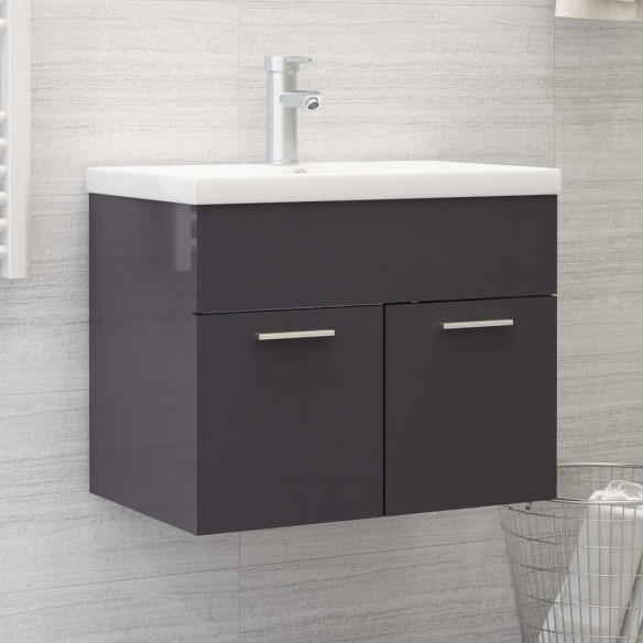 Armoire d'évier avec lavabo intégré Gris brillant Aggloméré