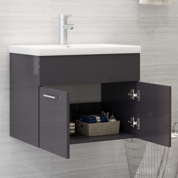 Armoire d'évier avec lavabo intégré Gris brillant Aggloméré