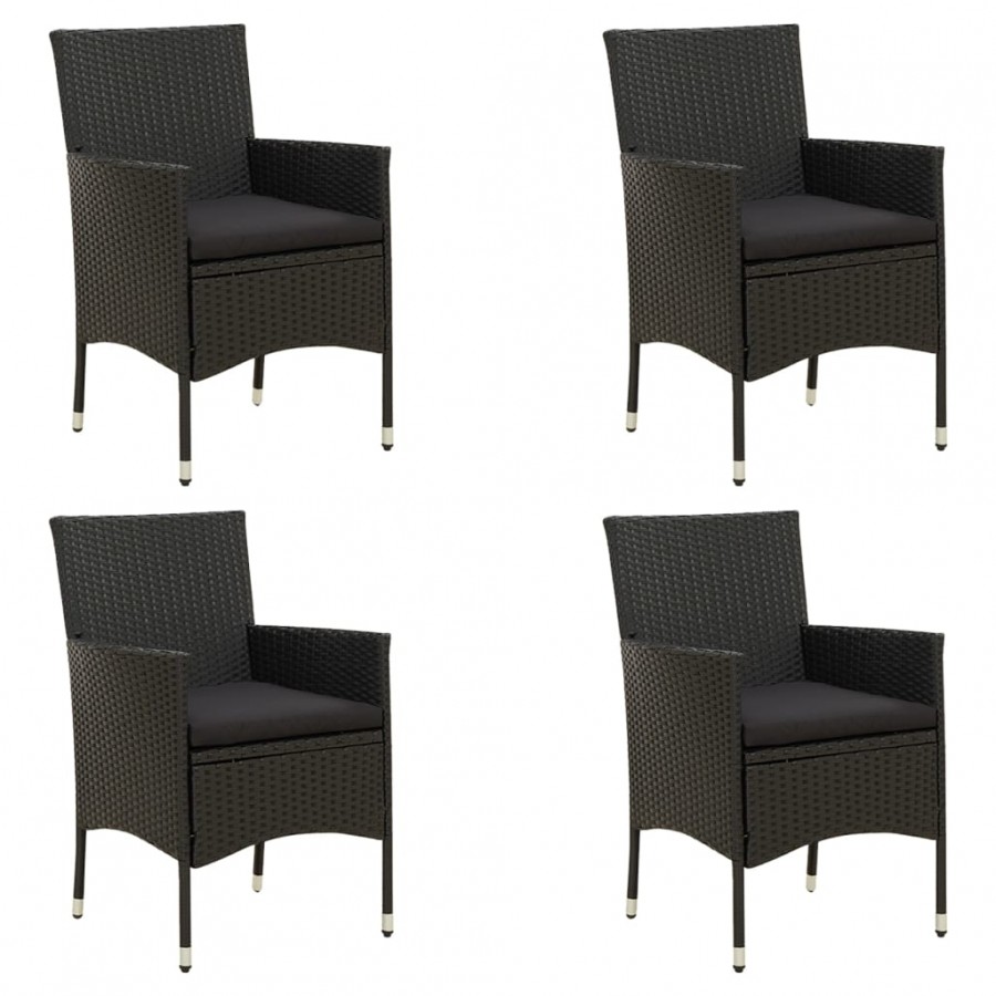 Chaises de jardin avec coussins 4 pcs Résine tressée Noir